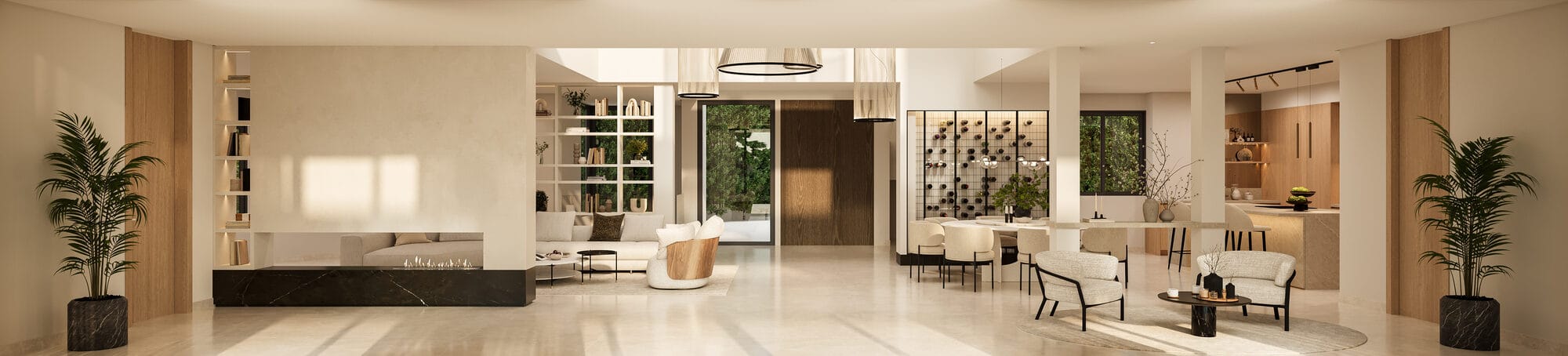 Open plan living, dining and kitchen
