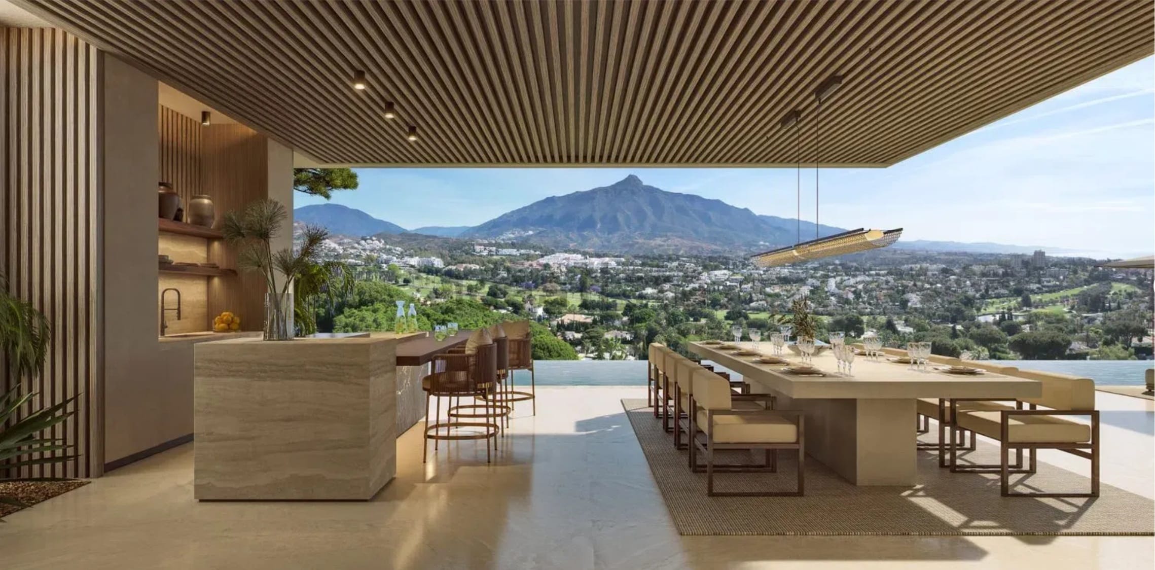 Las Brisas villa, open living and dining terrace facing La Concha
