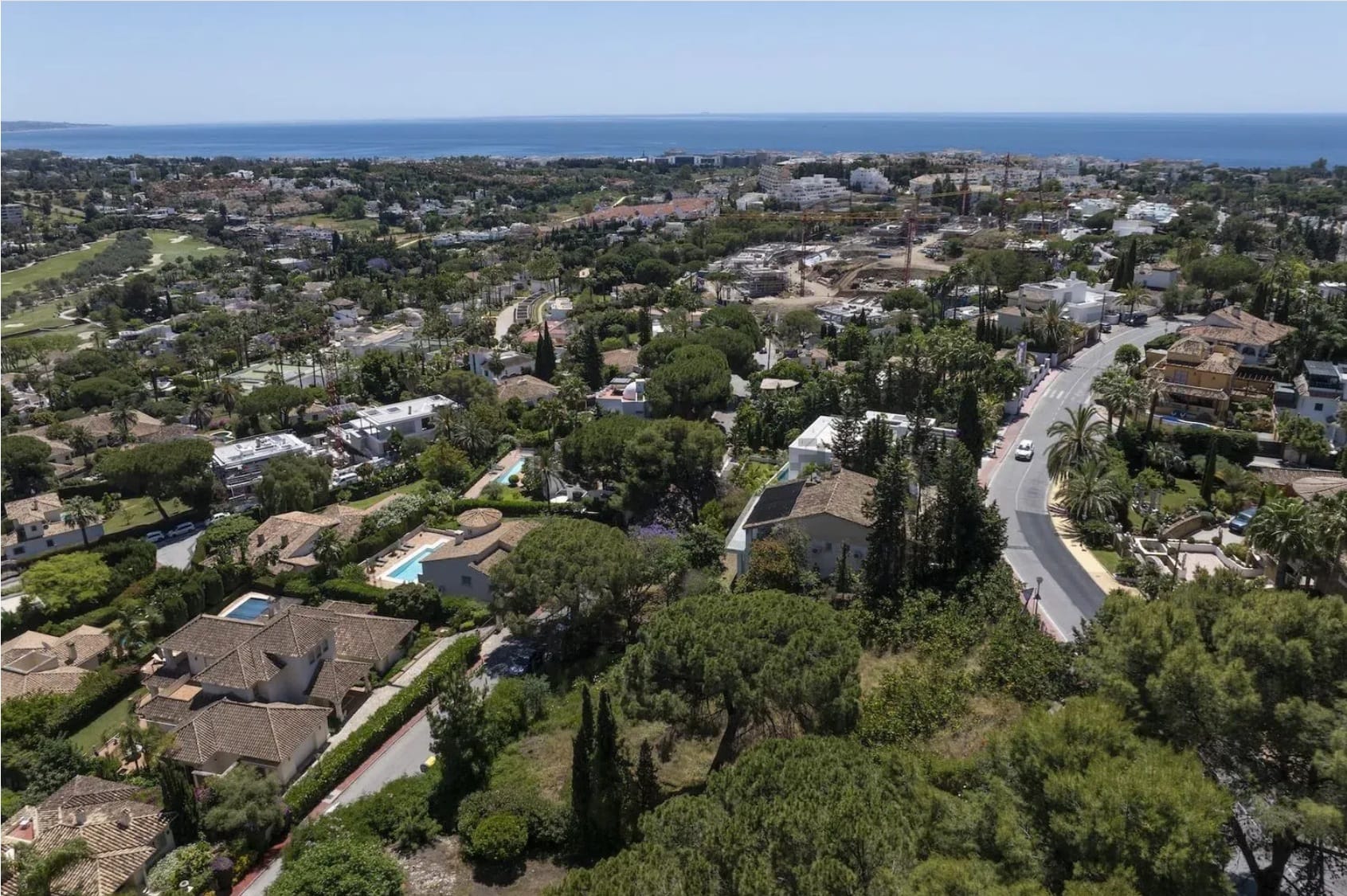 Aerial view of Nueva Andalucía, Marbella, looking towards the sea